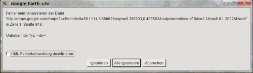 Fehlermeldung Google Earth 6.0.1